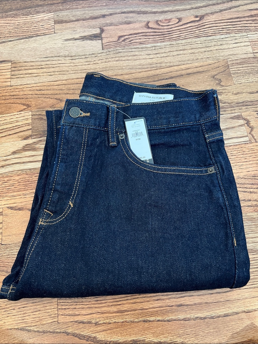 Banana Republic Dark Indigo Denim Jeans with Gold Stitching